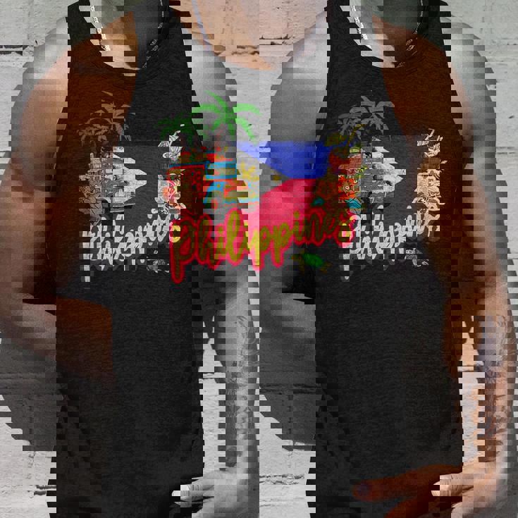 旗のヤシの木のお土産とフィリピンのヴィンテージメガネザル タンクトップ 彼への贈り物