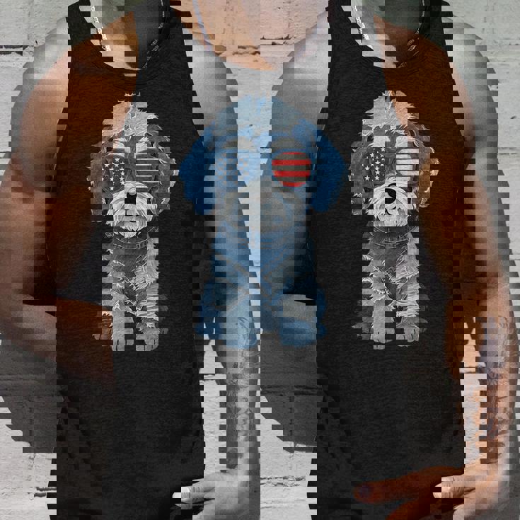 犬 柄 デニム パッチワーク アート タンクトップ 彼への贈り物