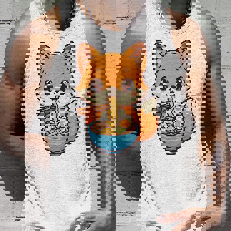 かわいいキツネを食べるラーメンかわいい動物アート タンクトップ 彼への贈り物