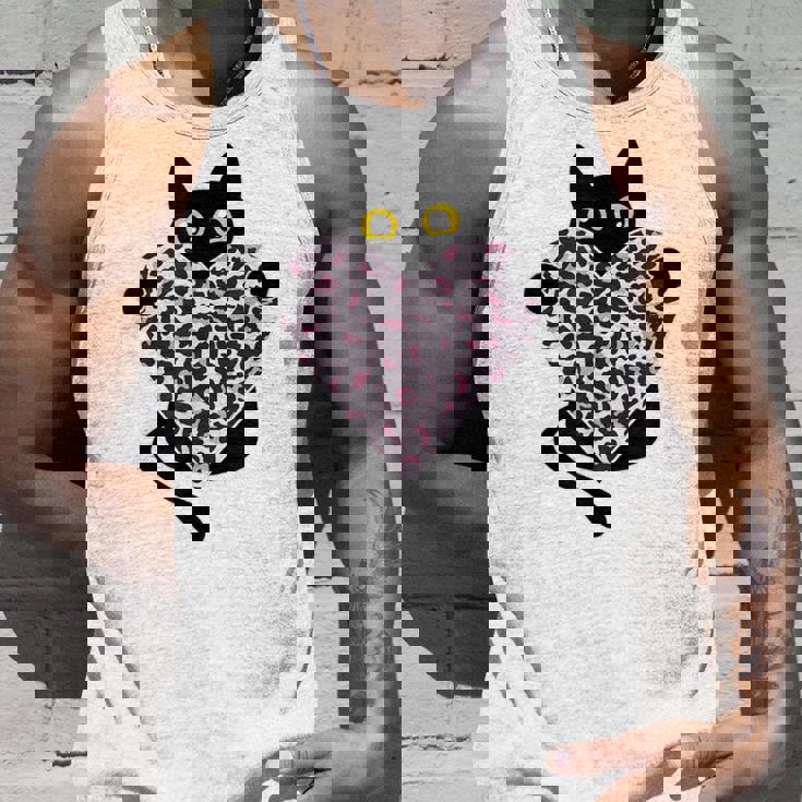 ピンクのヒョウ柄ハートを持つ黒猫 タンクトップ 彼への贈り物