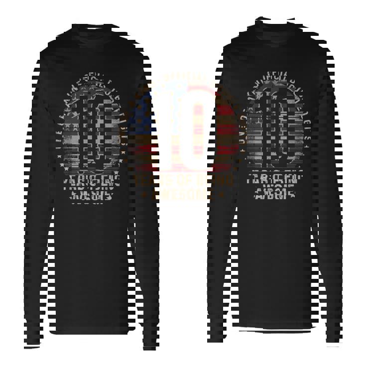 10Th Birthday Official Double Digits 10 Years Old Us Flag Long Sleeve T-Shirt