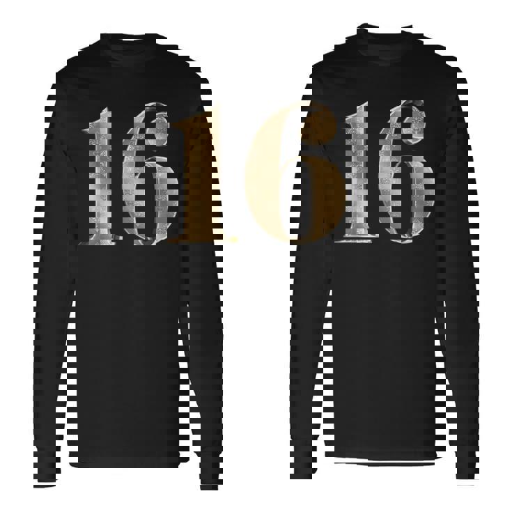 16 16 誕生日 お気に入り 数字 フルール・ド・リス デザイン 長袖Tシャツ