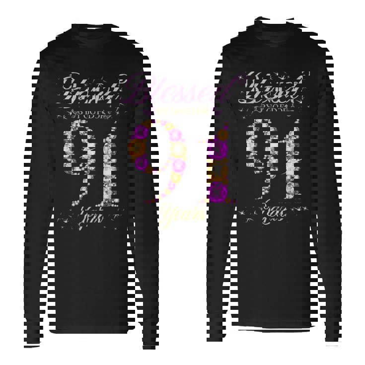 91歳の91歳の誕生日bデーパーティー 神に祝福されて 長袖Tシャツ