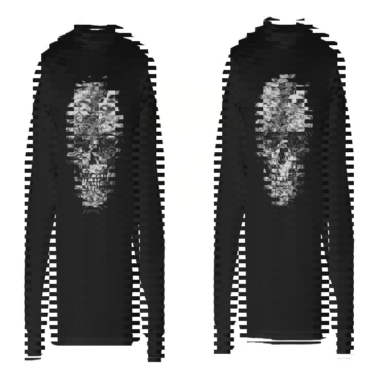 Akull But It's Cats Kitty スケルトン ハロウィン 猫 スカル 長袖Tシャツ