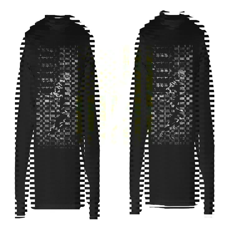 American Football Player Camo US Flag Men Boy Kids Long Sleeve T-Shirt