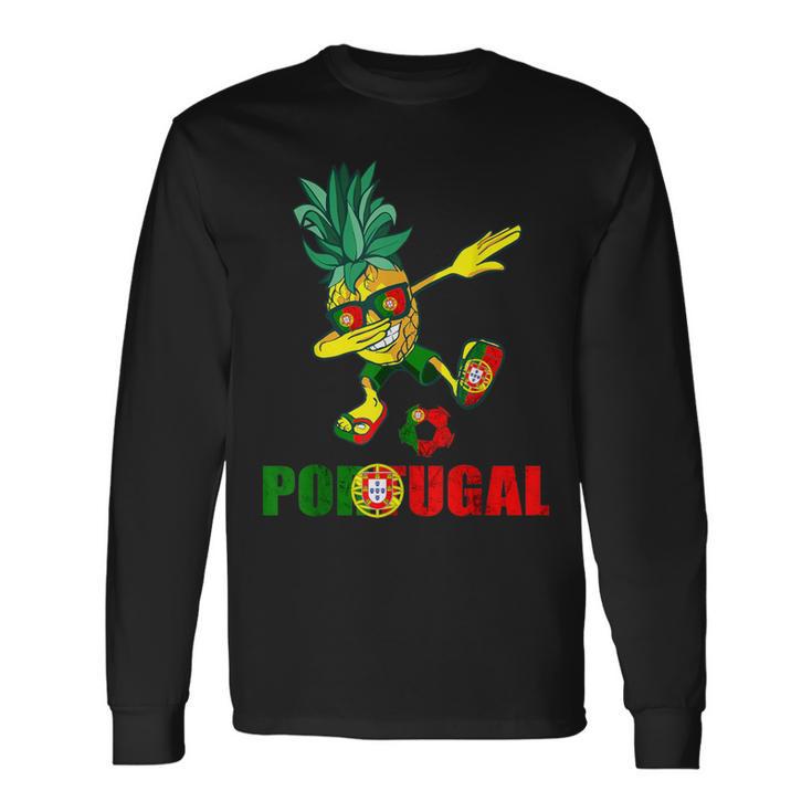 Bandera De Portugal Dabbing Piña Portugal Fútbol Portugal Camiseta de manga larga