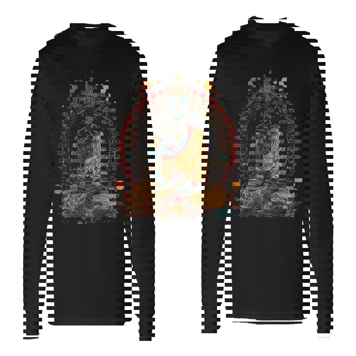 Buddha Vintage Flowers Zen Buddhist Buddhism Yoga Spiritual Long Sleeve T-Shirt