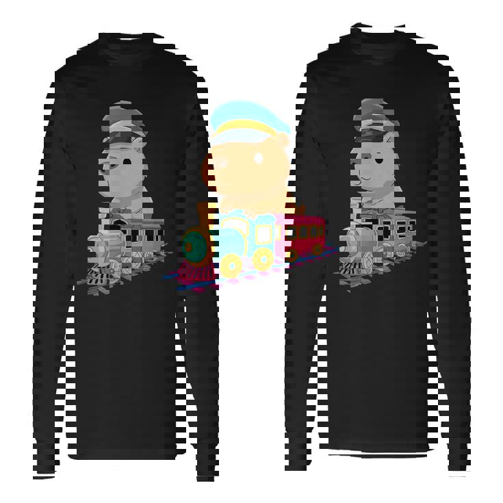 Capybara Riding Train Cute Kawaii Cartoon Rail Adventure 長袖Tシャツ