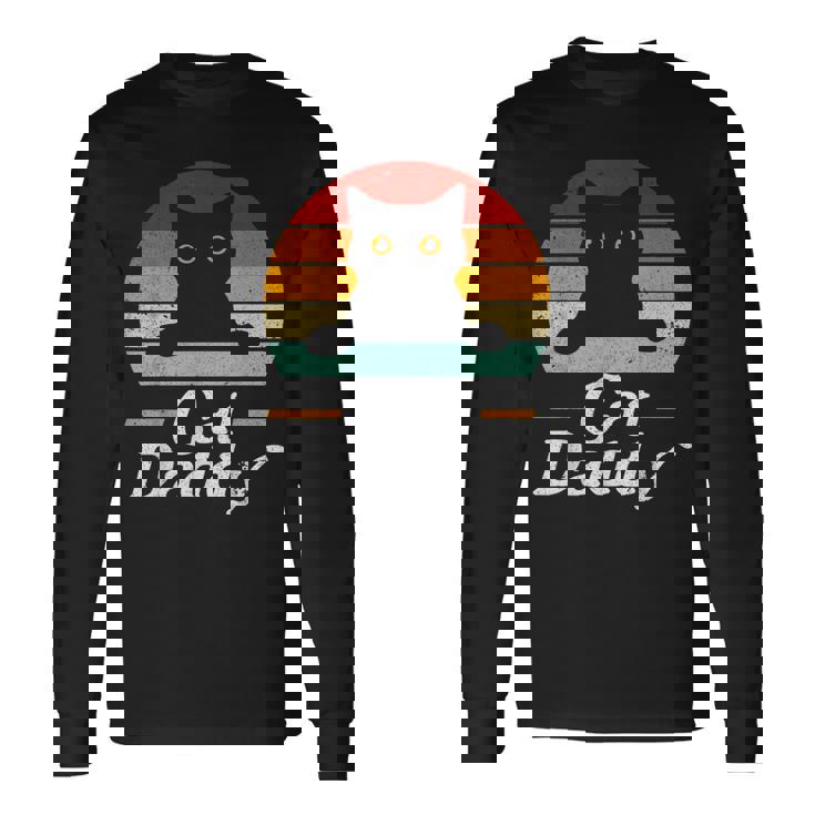 Cat Daddy Retro Compleanno & Festa Del Papà Gatto Papà Uomo Maglietta a maniche lunghe