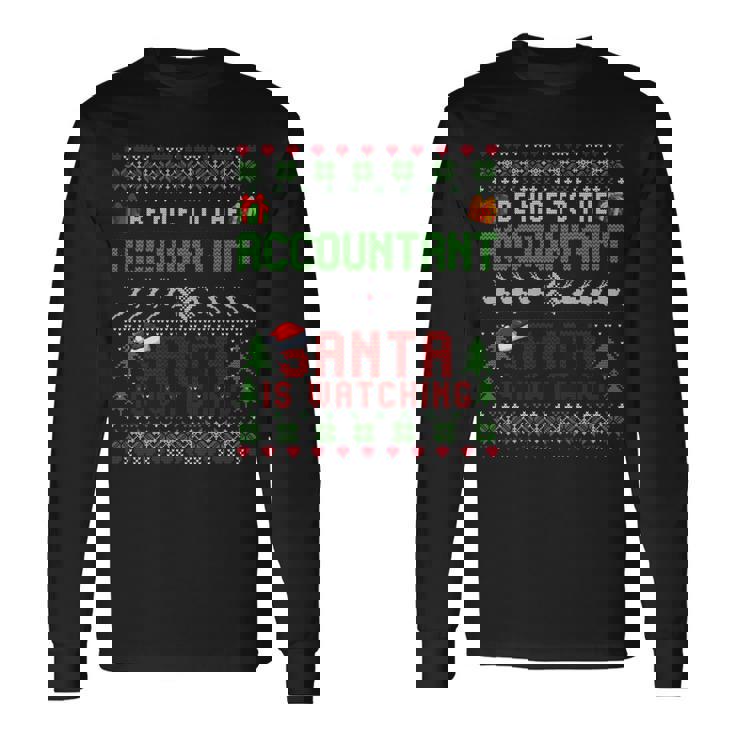 C'est Drôleois Gentil Avec Le Comptable Le Père Noël Regarde Noël Manche Longue T-shirt à manches longues