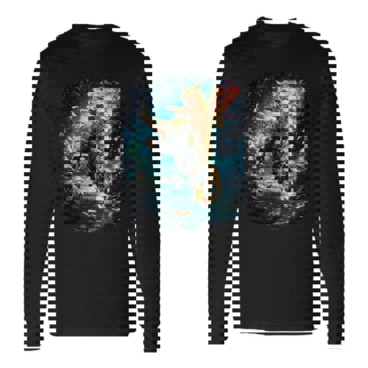 Chat De L'espace À Chevalur Le Dinosaure T Rex T-shirt à manches longues