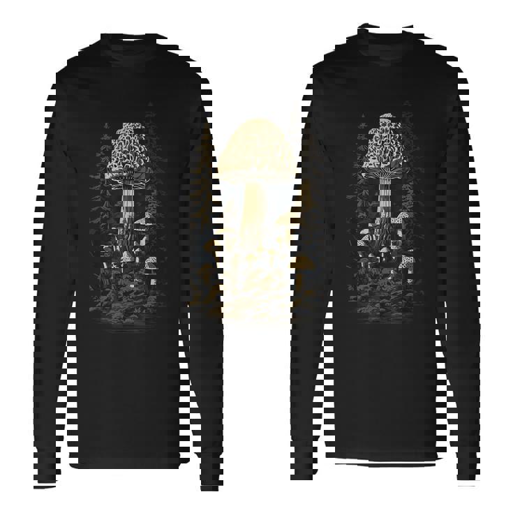 Collecteur De Champignons Morchel Champignon Rétro Espèces De Champignons Dans La Forêt T-shirt à manches longues