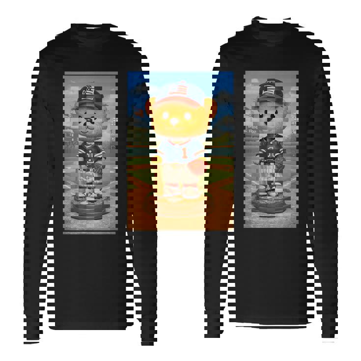 Cool Teddy Bear Baseball Player Illustration Graphic s 長袖Tシャツ