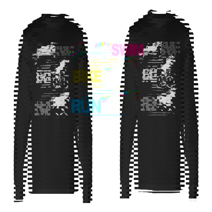 Course Natationélo Licorne Drôle Triathlète Triathlon T-shirt à manches longues