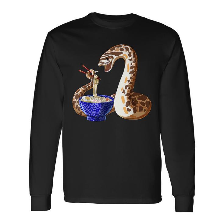 Cute Snake Eating Ramen Anime Style Hognose Snake Long Sleeve T-Shirt