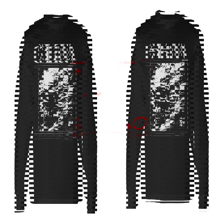 Dark Gothic Black And Red Skull Emo Y2k Grunge Streetwear Long Sleeve T-Shirt