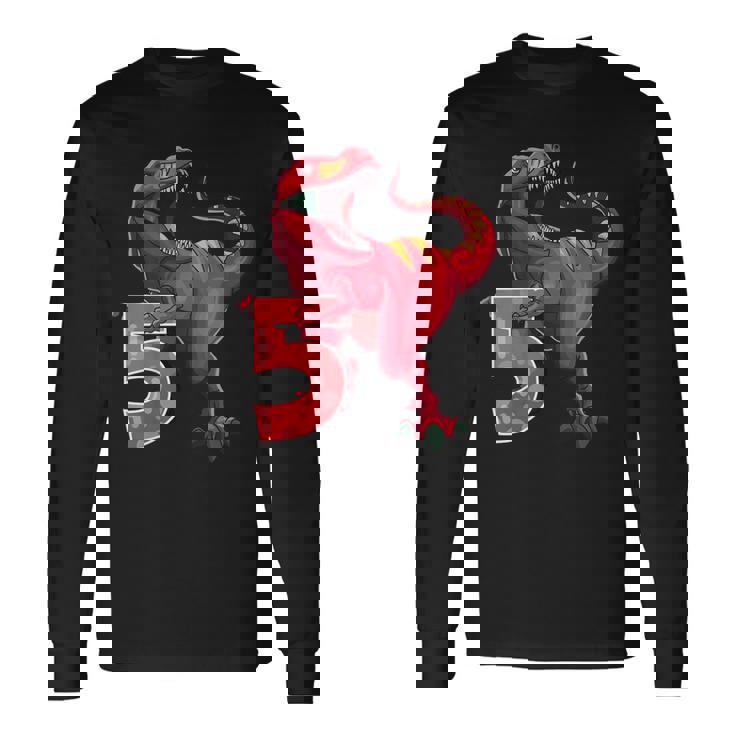 De 5º Cumpleaños Dino T Rex 5 Años Dinosaurio Camiseta de manga larga