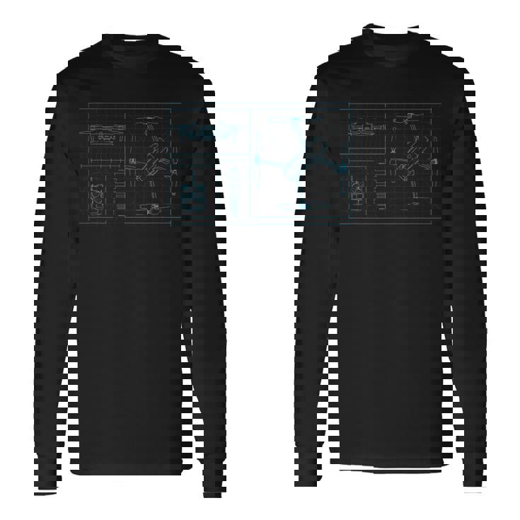 Drone Quadrocopter Dibujo Técnico Piloto De Drones Camiseta de manga larga