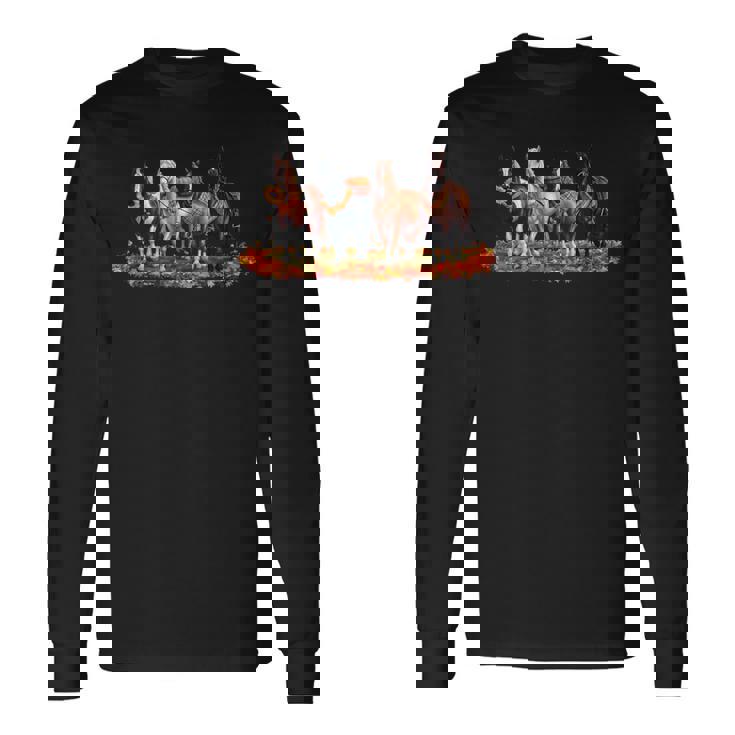 Fall Horse Animal Thanksgiving Sunflowers Pumpkin Leaves Long Sleeve T-Shirt