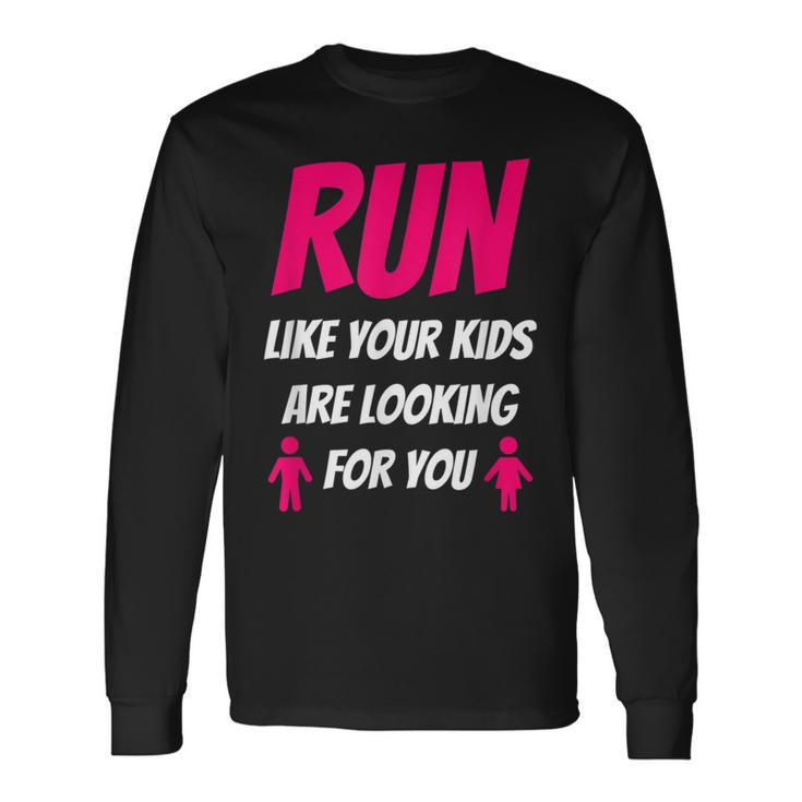 Family New Dad Run Commeios Enfantsous Cherchaient T-shirt à manches longues