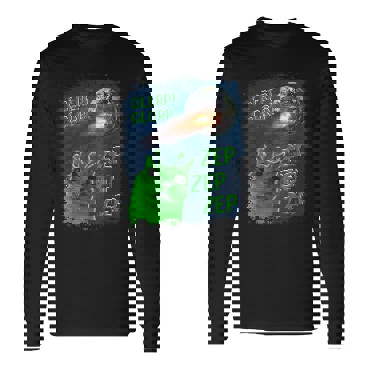 Gato Alienígena Divertido Glerp Glorp Camiseta de manga larga