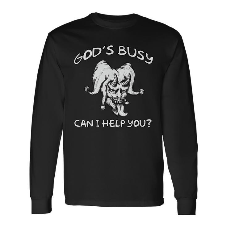 God's Busy Can I Help You Idée Cadeau Amusante T-shirt à manches longues