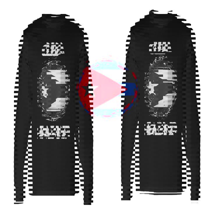 Havana Cuba -Ouvenirs De Drapeau Cubain Rétrointage T-shirt à manches longues