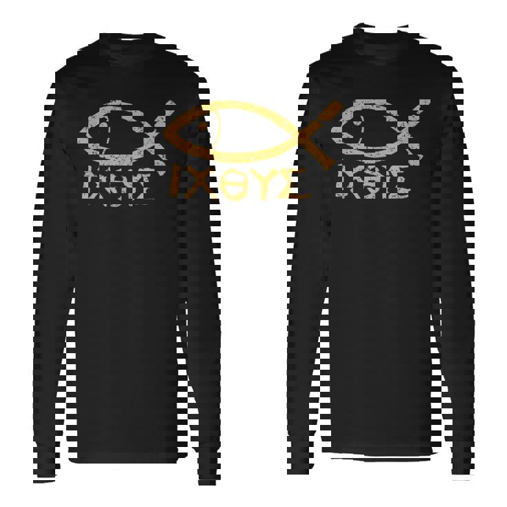 Ichthys イエス・キリスト 神の息子 救世主 古代魚のシンボル 長袖Tシャツ