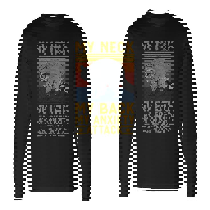 Il Mio Collo La Miachiena Il Mio Attacco Di Ansia Procione Meme Divertente Maglietta a maniche lunghe