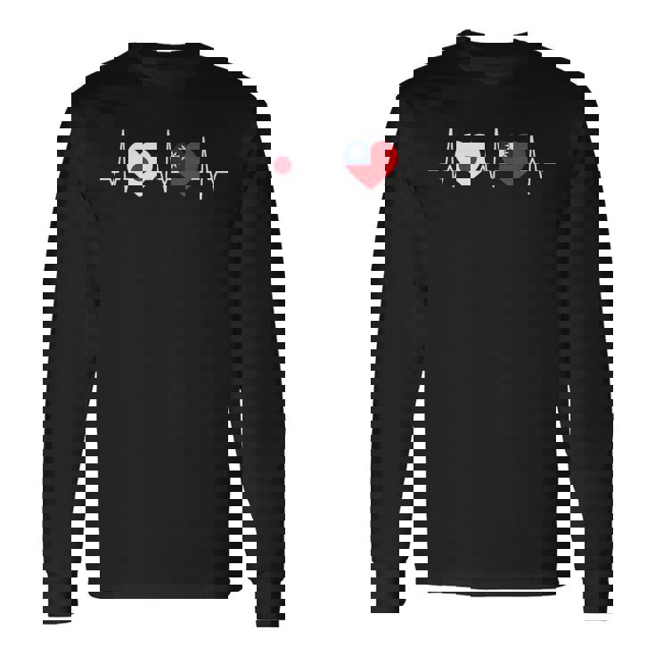 Japanese Flag Taiwanese Flag Heart 台湾の遺産 台湾のルーツ 日本の国旗 台湾の国旗 長袖Tシャツ