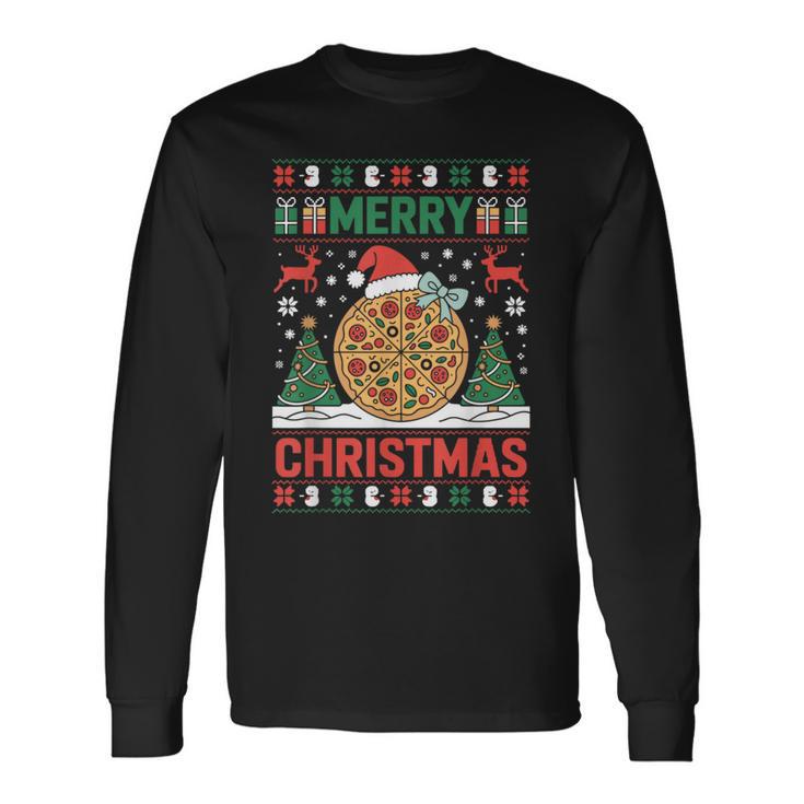 Joyeux Noël Pizza Pull Laidapin De Noël Amusant T-shirt à manches longues