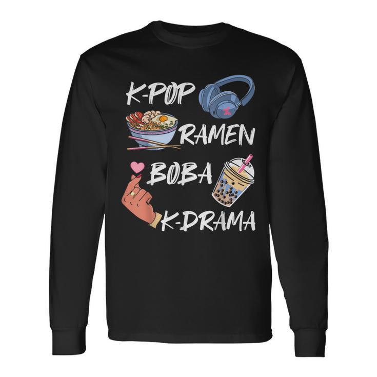 K-Pop Ramen Boba K-Drama Cuisineud-Coréenne Film Musique Amoureux T-shirt à manches longues