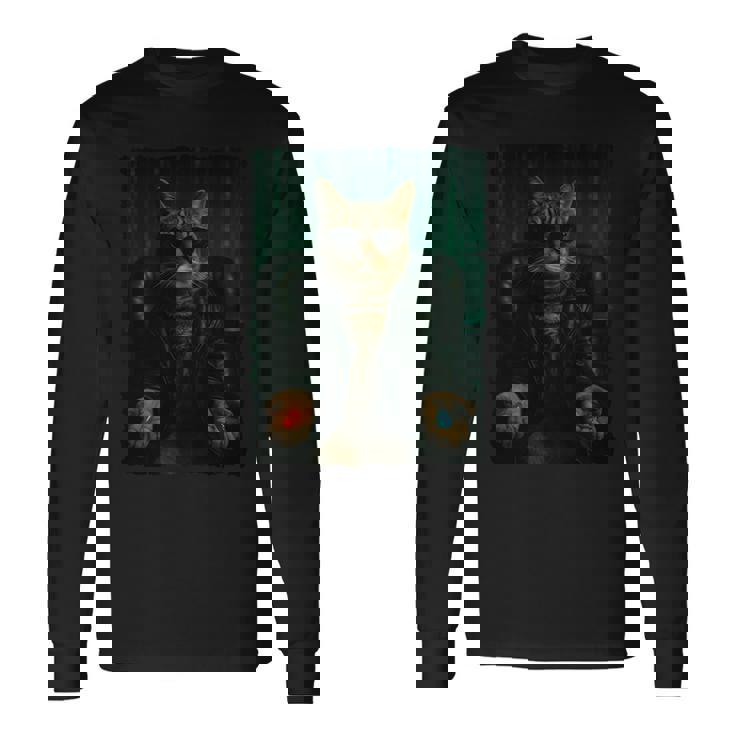 Matrix Cat Píldora Roja Píldora Azul Manga Larga Camiseta de manga larga