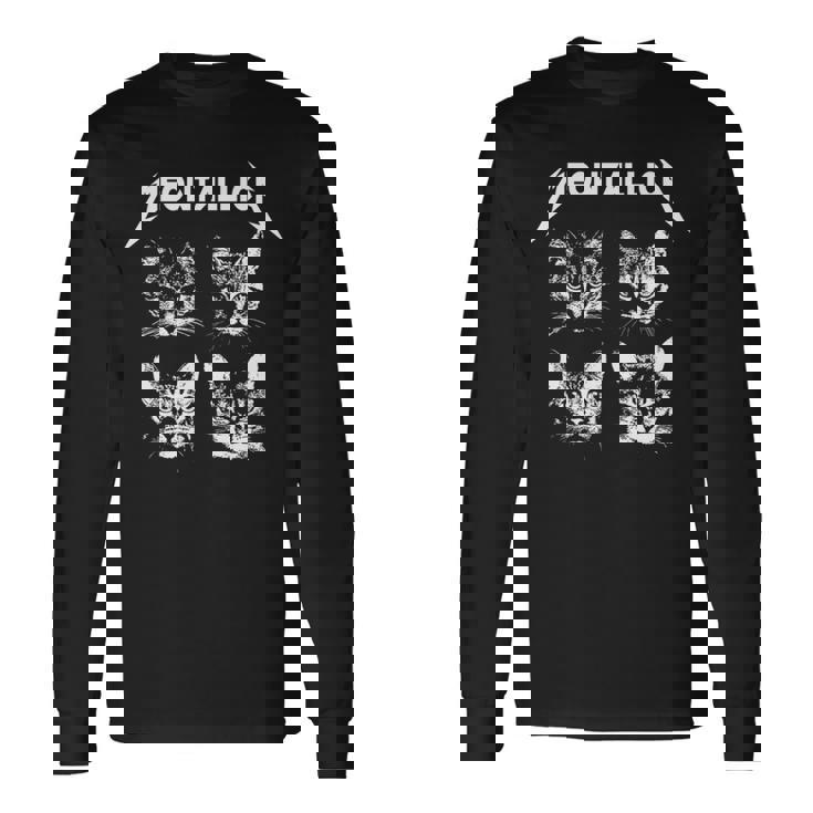 Meowtallica ブラック ホワイト 面白い パロディバンド 猫 子猫 恋人 長袖tシャツ 長袖Tシャツ