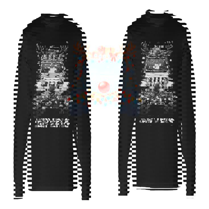 Merry Jeepmas Ugly Light Reindeer Christmas Long Sleeve T-Shirt