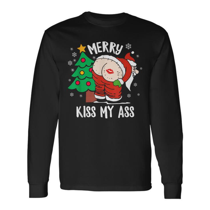 Merry Kiss My Ass Cadeau De Noël Amusant Père Noël T-shirt à manches longues