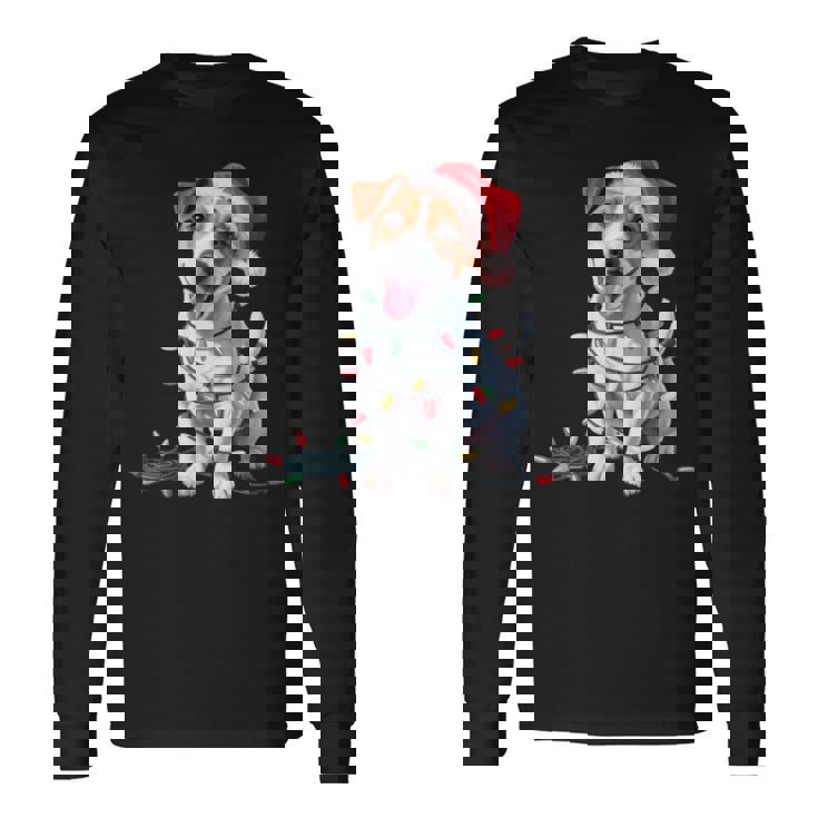 Mignon Chien Jack Russell Lumières De Noël Noël Amoureux Des Manche Longue T-shirt à manches longues