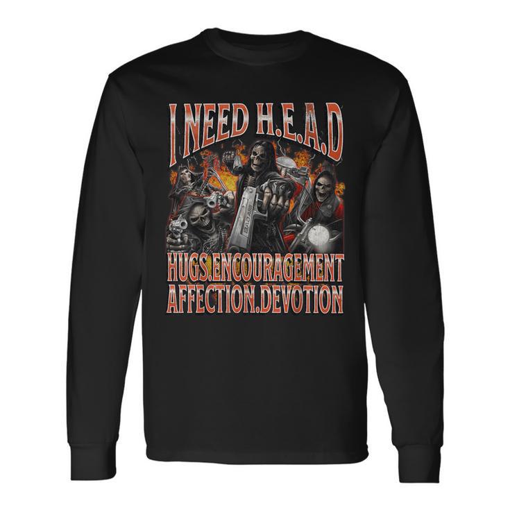 I Need Hugs Hard Skeleton Meme Bootleg Graphic Long Sleeve T-Shirt