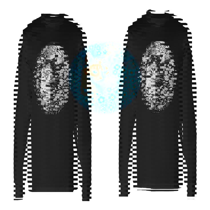 No Me Olvides De Flores Y Gato Calicó Camiseta de manga larga