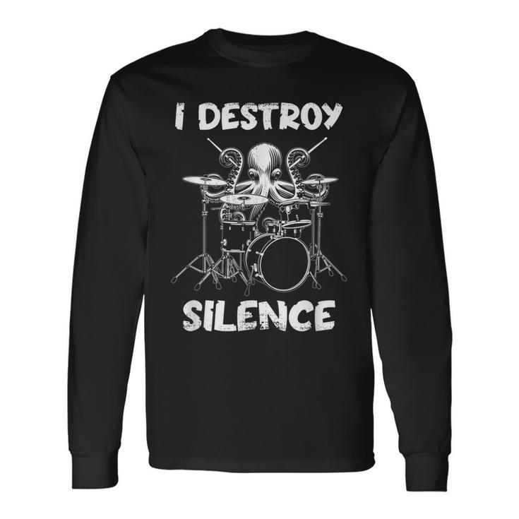 Poulpe Jouant De La Batterie Drumming Band Musique Musicien T-shirt à manches longues