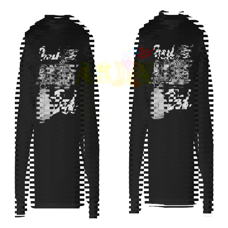 Proud Army Dad Military Dad With Dog Tag Us Flag Long Sleeve T-Shirt