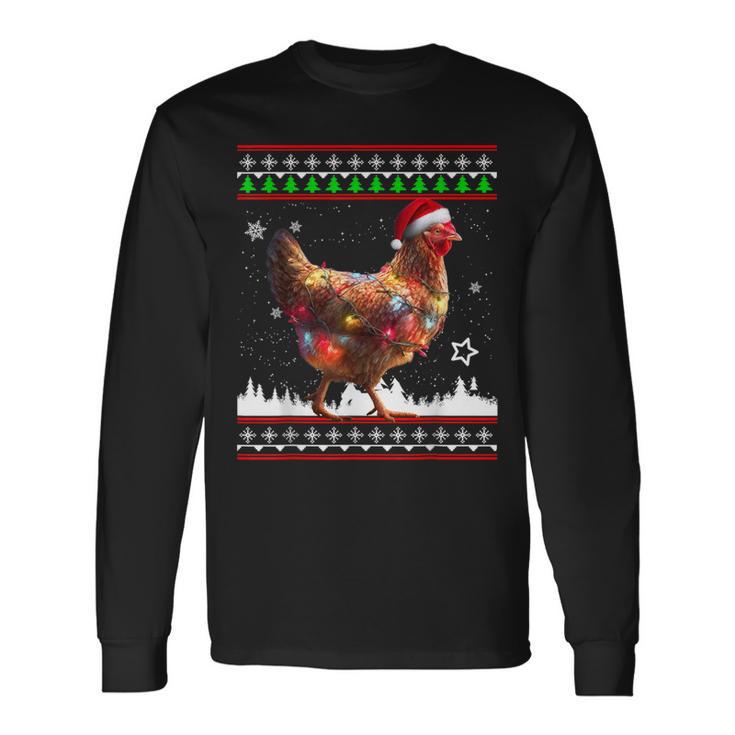 Pull Moche De Noël Amusant Père Noël Poulet T-shirt à manches longues