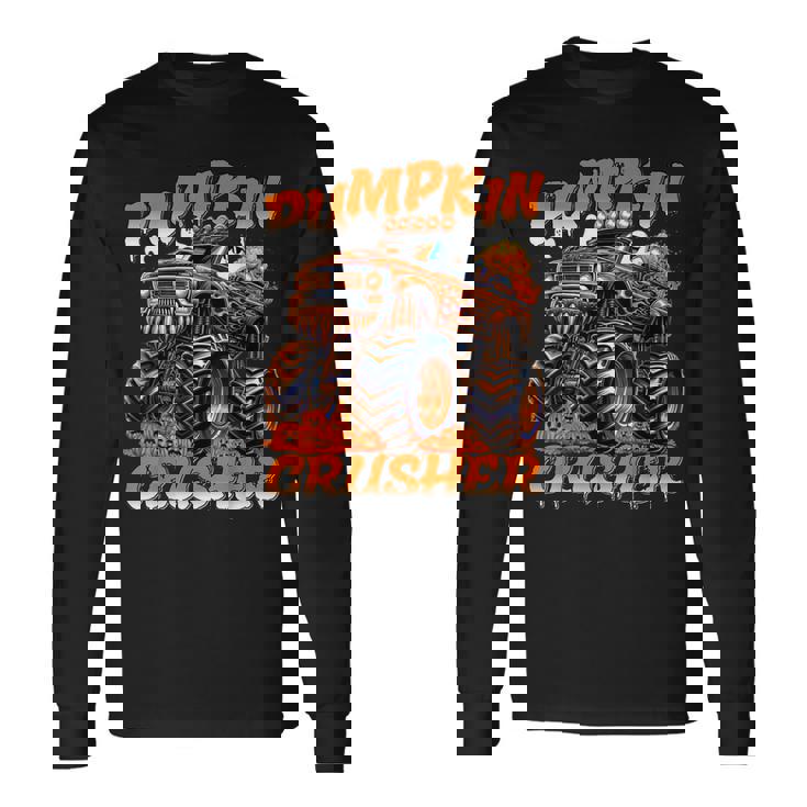 Pumpkin Crusher Monster Truck Ghosts Halloween For Boys Long Sleeve T-Shirt