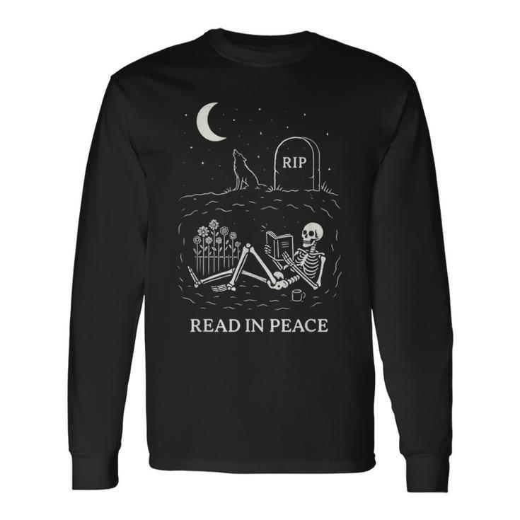 Read In Peace – Motifquelette Amusant Pour Les Amateurs De Livres T-shirt à manches longues