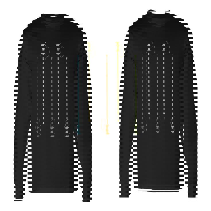 Retro Vintage Pole Walking Trekking Hiking Hill Walking Long Sleeve T-Shirt