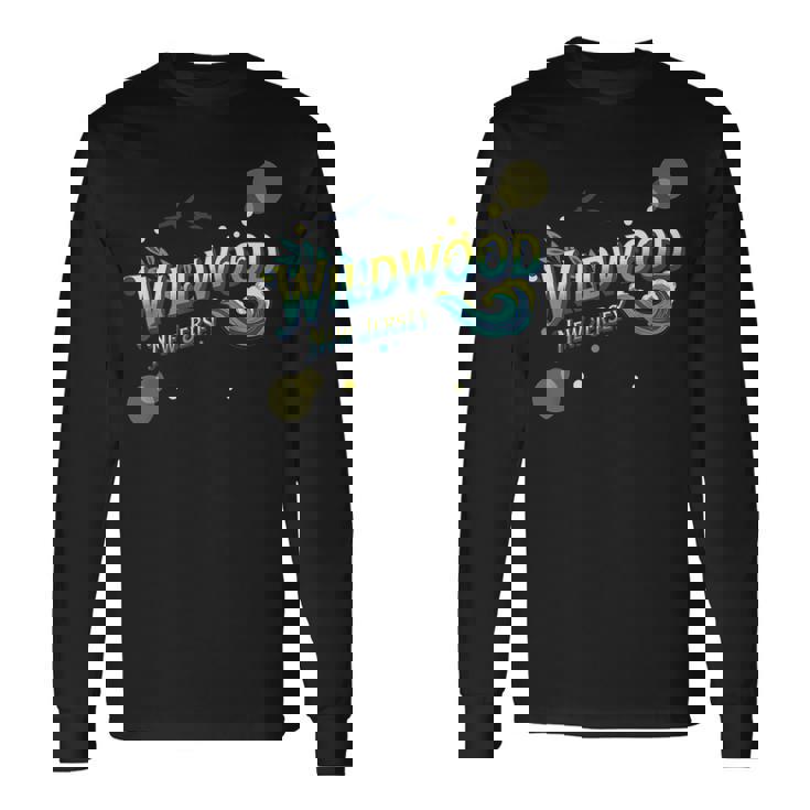 Retro Wildwood New Jersey Waves Sun Ocean Beach NJ Vacation Long Sleeve T-Shirt