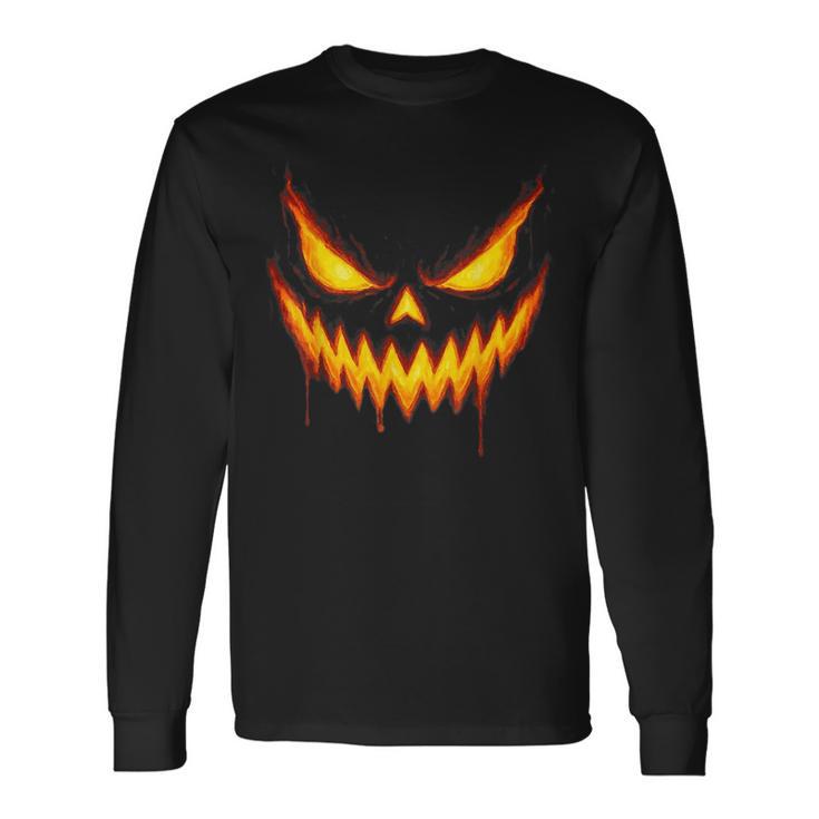 Scary Jack O Lantern Carved Pumpkin Face Halloween Costume Long Sleeve T-Shirt