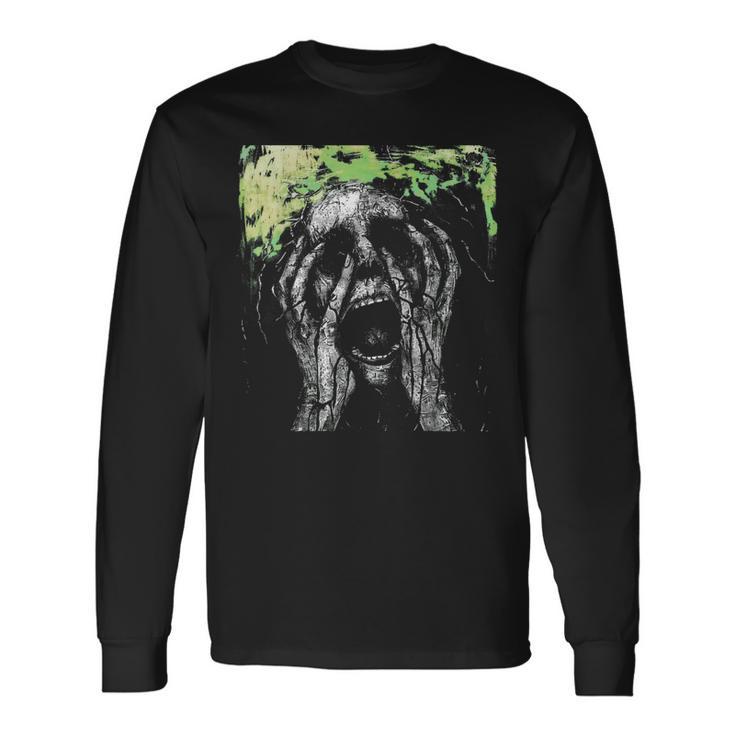 Skull Grunge Goth Alt Gothic Demonic Scary Screaming Face Long Sleeve T-Shirt