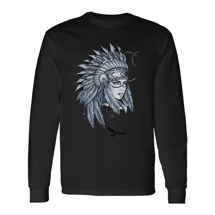 Tocado Nativo Americano Camisa Nativa Americana Nativo Camiseta de manga larga
