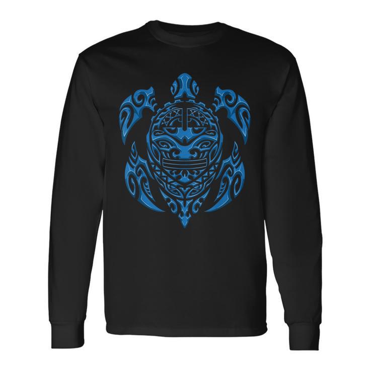 Tortue Maori Bleue Tatouage Tribal Pour Les Plongeurs T-shirt à manches longues
